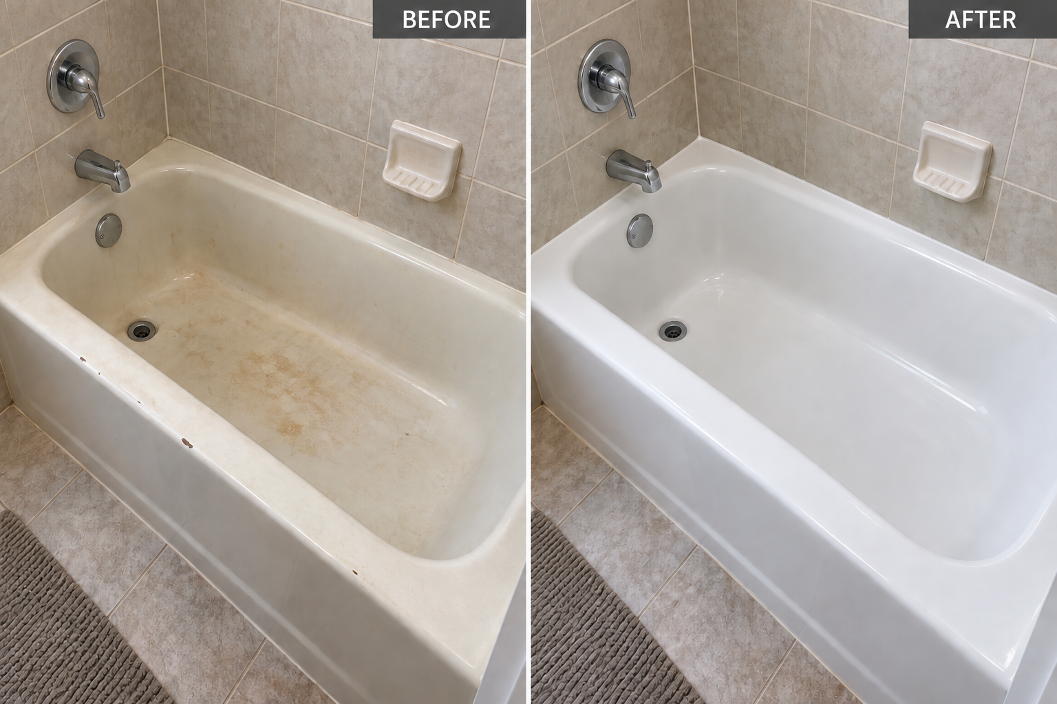Bathtub resurfacing before and after resurfacing — illustrative example